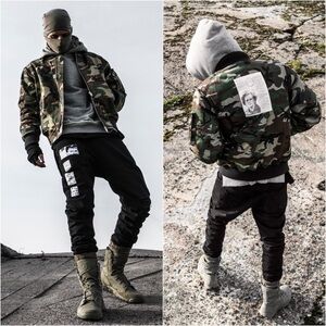 C2H4 x MXDVS Anarchy Poster Patch Camouflage Utility Cargo Bomber Army Jacket M‎